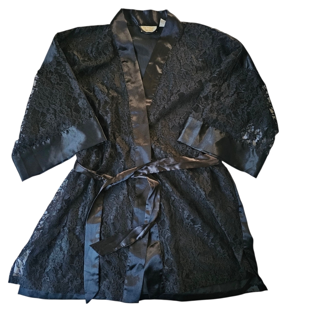 Vintage Victoria's Secret Gold Label, Black Lace Satin Robe - Picture 5 of 6